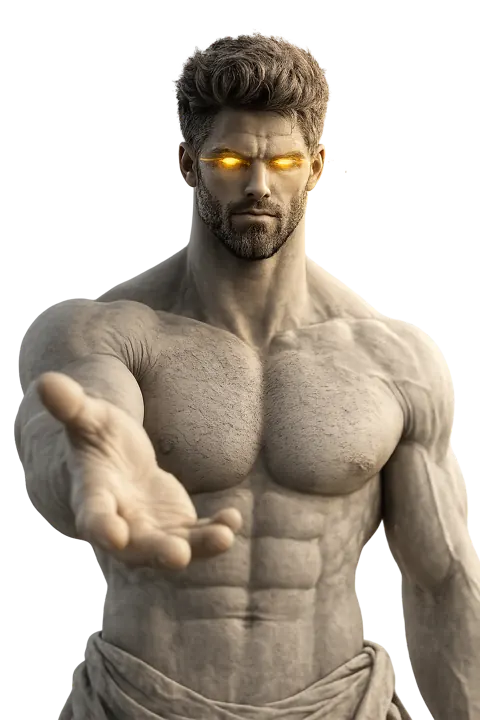 A chad statue reaching out — the chain as your only metric