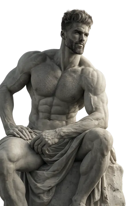 Seated marble chad — the level 15 archetype