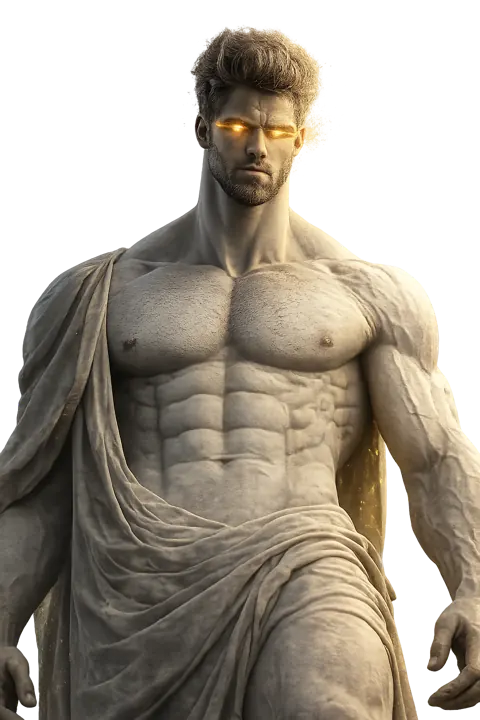 Statue of a chad with glowing eyes — the protocol embodied